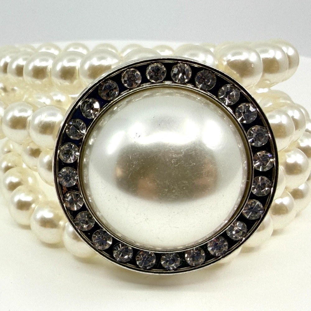 Bracelet Vintage Faux Pearl Multi Strand Stretch Rhinestone Statement Chunky 90s